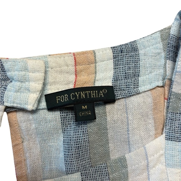 For Cynthia Linen Blend Side Button Striped
Sleeveless Dress Medium - Picture 5 of 6